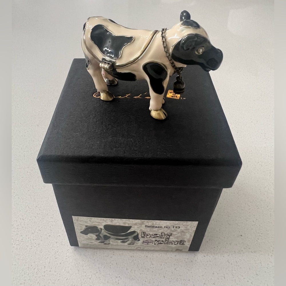 Object de Art Trinket Box #113 Half Pint Cow Enameled New In Box